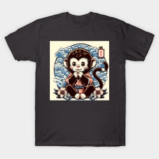 Cute Kawaii monkey king wearing a kimono with flower classic design T-Shirt